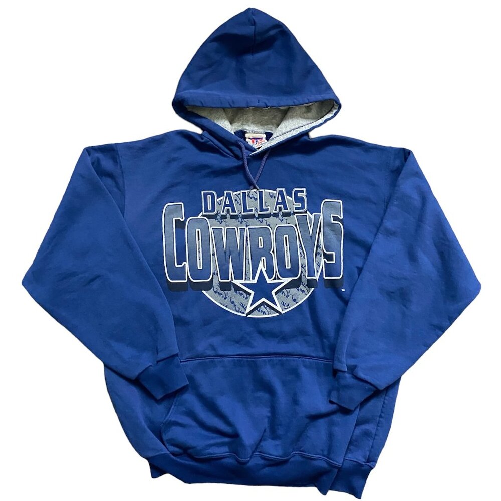 Men Vintage Dallas Cowboys Team Rated Blue NFL Football Pullover Hoodie Sweater